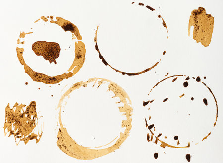 Imprint of spilled black coffee on a white isolated background, setの写真素材