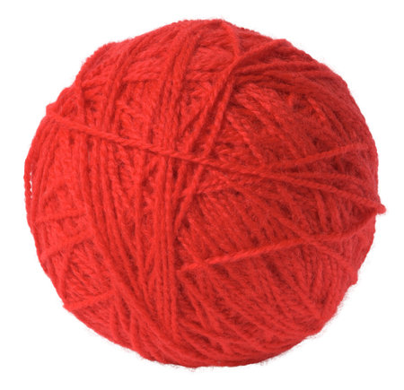 Ball of red wool thread on isolated background, yarn for knittingの写真素材