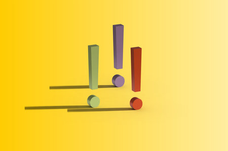 Multi-colored exclamation marks on a yellow background