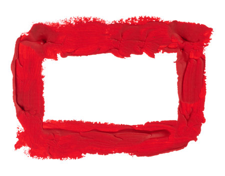 Drawn rectangle with red acrylic paints on isolated backgroundの写真素材