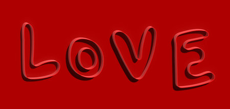 The inscription love on a red background, 3D rendering illustrationの写真素材