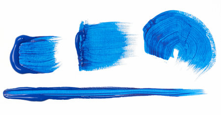 Various strokes of blue oil paint on a white background, setの写真素材