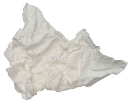 White crumpled paper napkin on isolated background, close upの写真素材