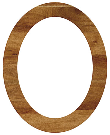 Empty oval wooden frame for paintings and photos on isolated background.の写真素材