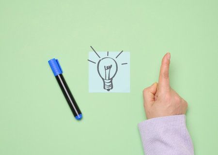 Drawn electric lamps on stickers, concept of searching for new ideas, brainstorming