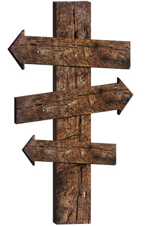 Brown wooden arrows with different directions on isolated backgroundの写真素材