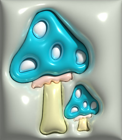 Blue mushroom with white dots, 3D rendering illustrationの写真素材