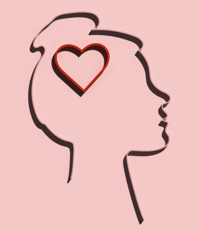 Silhouette of a girl with hairstyle and heart on a pink background, 3D rendering illustrationの写真素材