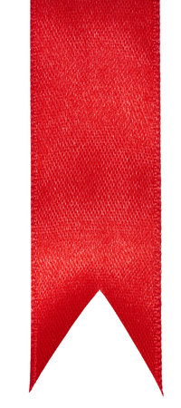 Piece of red silk ribbon with sharp end on isolated background, decorの写真素材