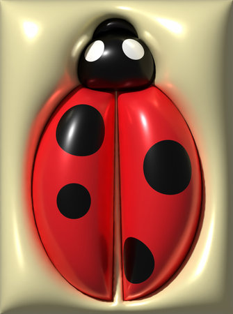 Ladybug on beige background, 3D rendering illustrationの写真素材