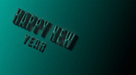 Happy New Year inscription on green background, 3D rendering illustration