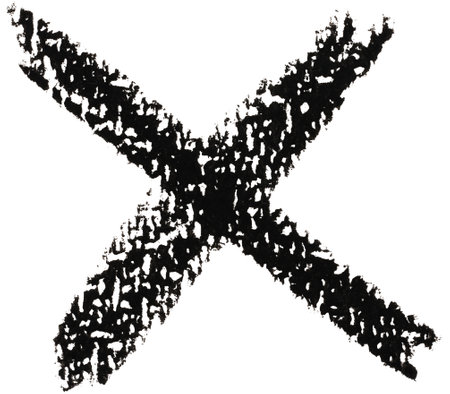 Cross drawn with black pencil on isolated background
