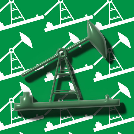 Green oil rig on pattern background, 3D rendering illustrationの写真素材