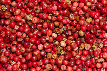 A bunch of red peppercorns, a spice for food. Top view