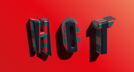 Hot inscription on red background, 3D rendering illustrationの写真素材