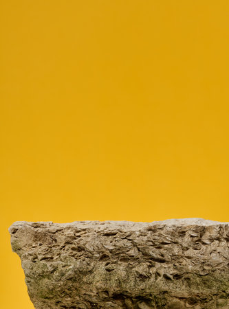 Stones on yellow background, stage for advertising and product demonstration, copy spaceの写真素材