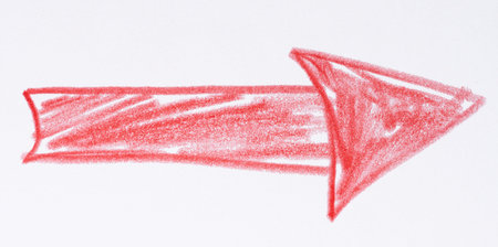 A straight horizontal arrow pointing to the right is drawn with a red pencil on white paper.