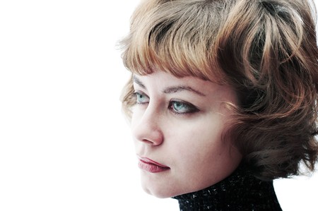 Young beautiful woman portrait in 70's look styleの写真素材