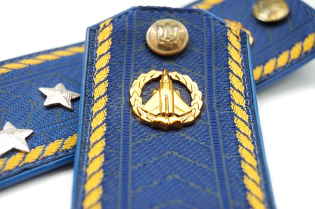 Shoilder strap of Ukrainian senior lieutenant (sky force)の写真素材
