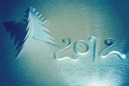 Handmade New year symbols made from paper: 2011 and Christmas tree. Retro.の写真素材