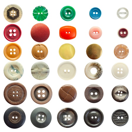 Collection of vintage sewing buttons isolated in white