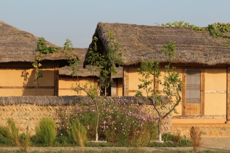 traditional asian clay village house in rural sceneのeditorial素材