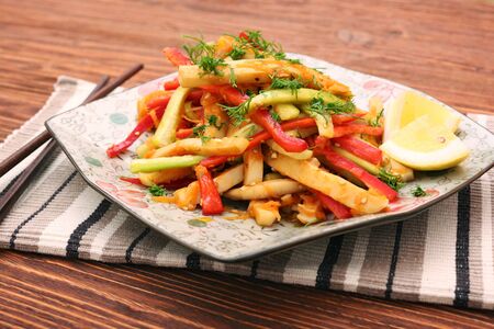Seafood salad with squid and vegetablesの写真素材