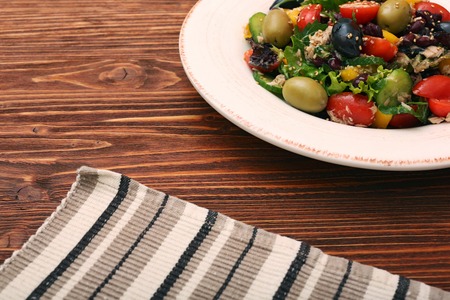 Tuna salad with cherry tomatoes, beans and olivesの写真素材