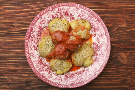 Roasted meatballs with mashed potatoesの写真素材