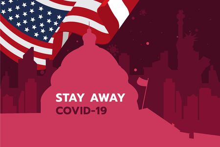 Everyone in America is confined to the house,  while coronavirus outbreak. In red tone.のイラスト素材