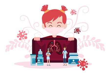 Patient girls are being treated by a medical team using diagnostic x-rays.のイラスト素材