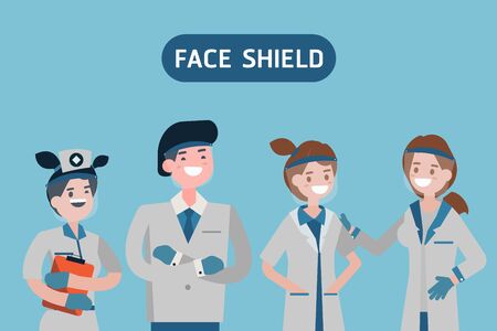 Medical team wear a Face shield pair with a surgical mask. New normal to clothing to protect Coronavirus infection.のイラスト素材
