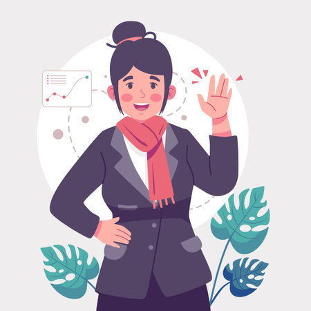 Business woman showing ok hand sign. Vector illustration in flat style.のイラスト素材
