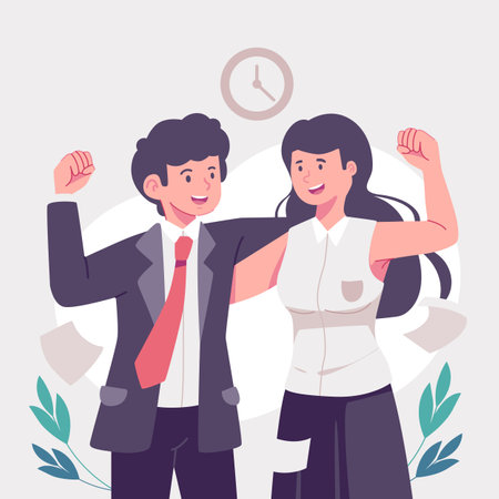 Businessman and female colleague discussing ideas in business discussion Effective communication to brainstorm and come up with solutions or results, work together happily.のイラスト素材