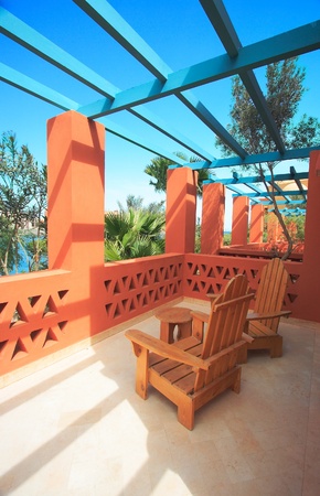 Tropical balcony with sea view (Egypt, El Gouna)の写真素材
