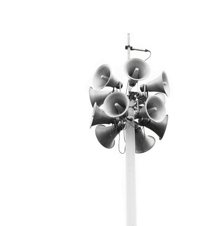 Lots of loudspeakers on a tall columnの写真素材