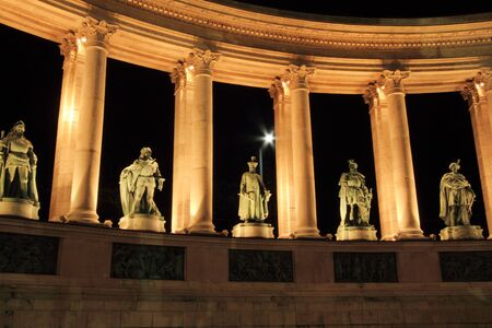 Heroes square by night in Budapest, Hungaryの写真素材