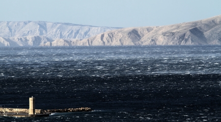 Raging sea with furious waves and fierce wind