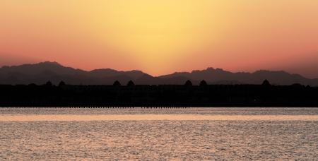 Sunset over the red sea beach  Egypt の写真素材