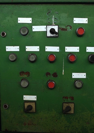 Control Panel with red and green lamps and buttonsの写真素材
