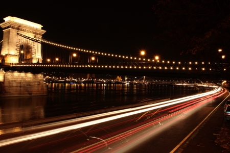 The Chain Bridge in Budapest in the eveningの写真素材