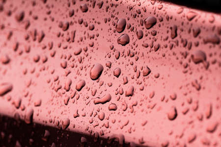 Water drops on red surface - close upの写真素材