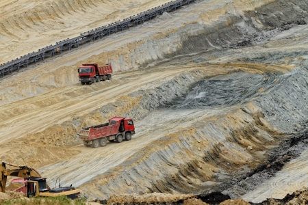 Coal mining in an open pit