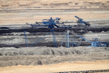 Coal mining in an open pit