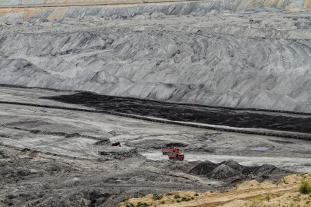 Coal mining in an open pit