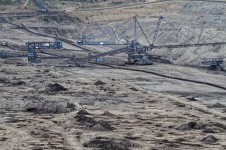 Coal mining in an open pit
