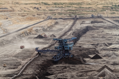 Coal mining in an open pitの写真素材