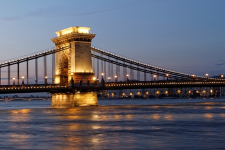 Photo of the Suspension Bridge at night in Budapestの写真素材
