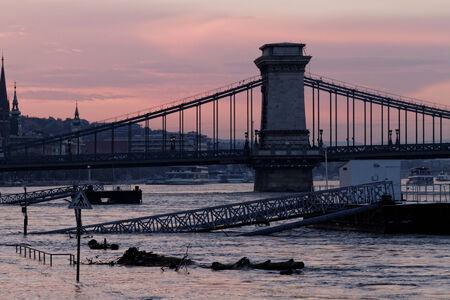 Photo of flooding of the Danube in Budapestの写真素材