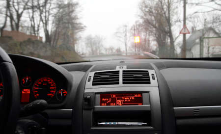 Photo of a dashboard in a foggy morningの写真素材